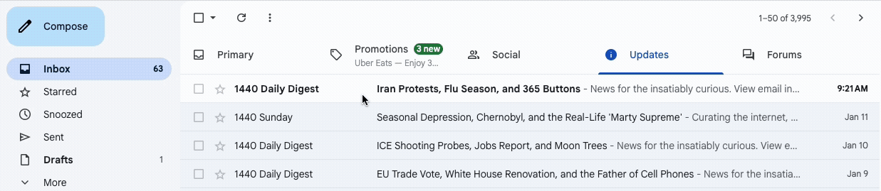 Drag email to Primary in Gmail